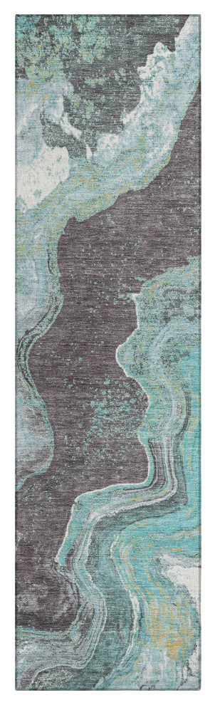 Machine Washable Indoor/Outdoor Chantille ACN1907 Teal 2'3" x 7'6" Runner Rug