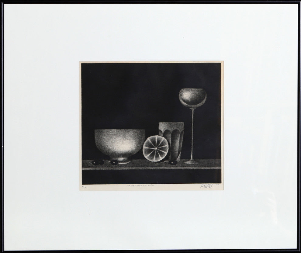 Mario Avati "Nature Morte Aux Olives" Mezzotint