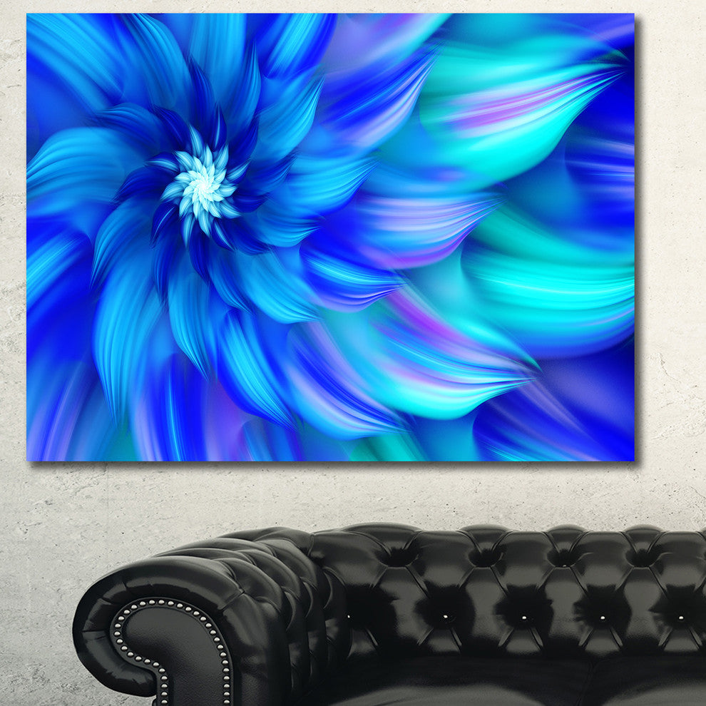 Massive Blue Fractal Flower, Large Floral Canvas Art Print, 60x40