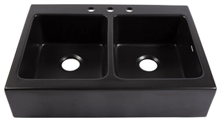Parker Black Fireclay 34"³ Double Bowl Quick-Fit Farmhouse Drop-in Kitchen Sink