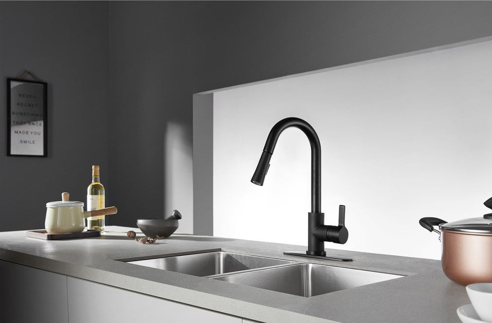 Gourmetier Pull-Down Kitchen Faucet, Matte Black