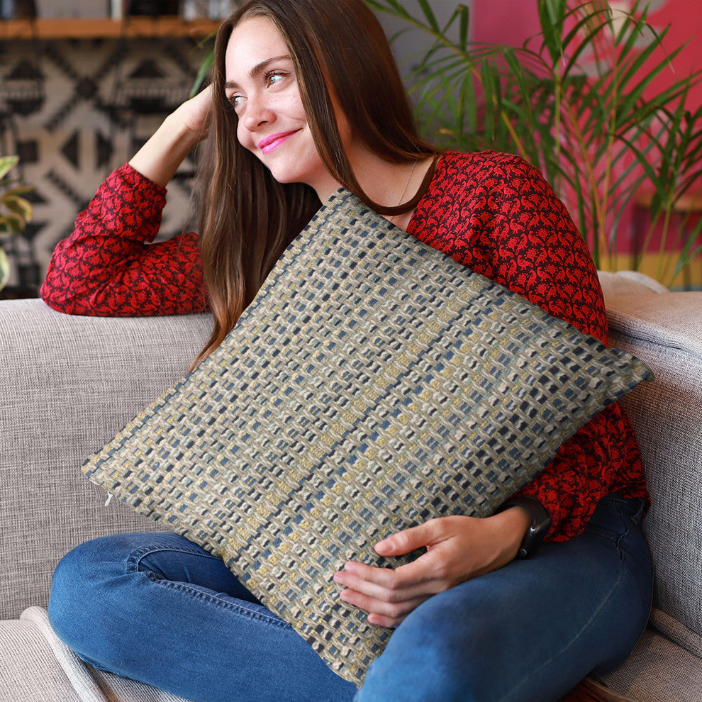 Plutus Blue Weave Stripe Luxury Throw Pillow, 16"x16"
