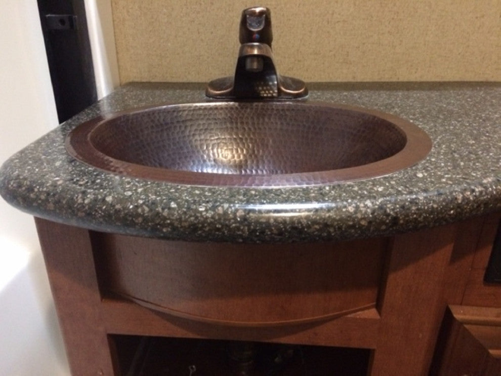 16" Oval Copper Bathroom, Wine & Whiskey Barrel Sink Lift & Turn Drain Included