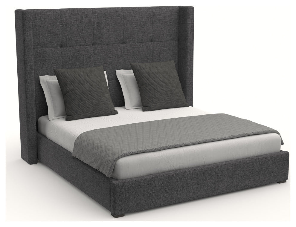Nativa Interiors Aylet Tufted Bed, Charcoal, King, Medium Headboard
