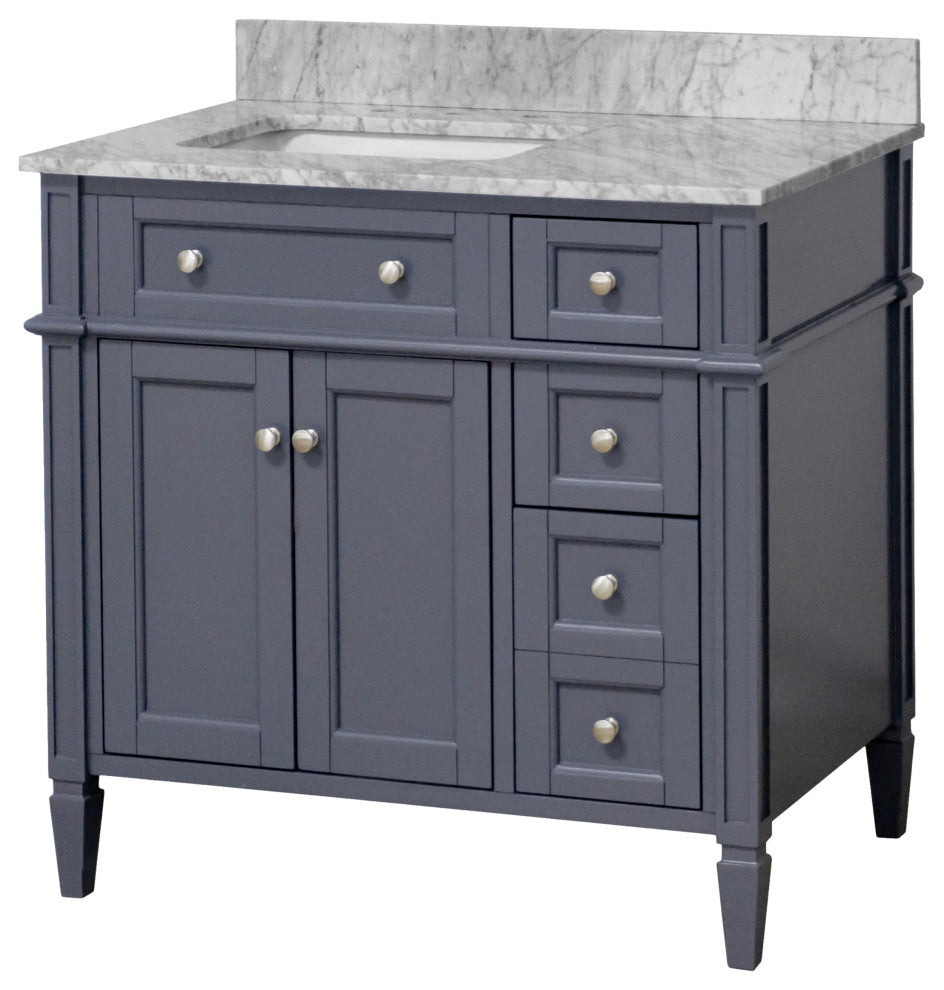 Hailey 36" Bathroom Vanity, Marine Gray, Carrara Marble