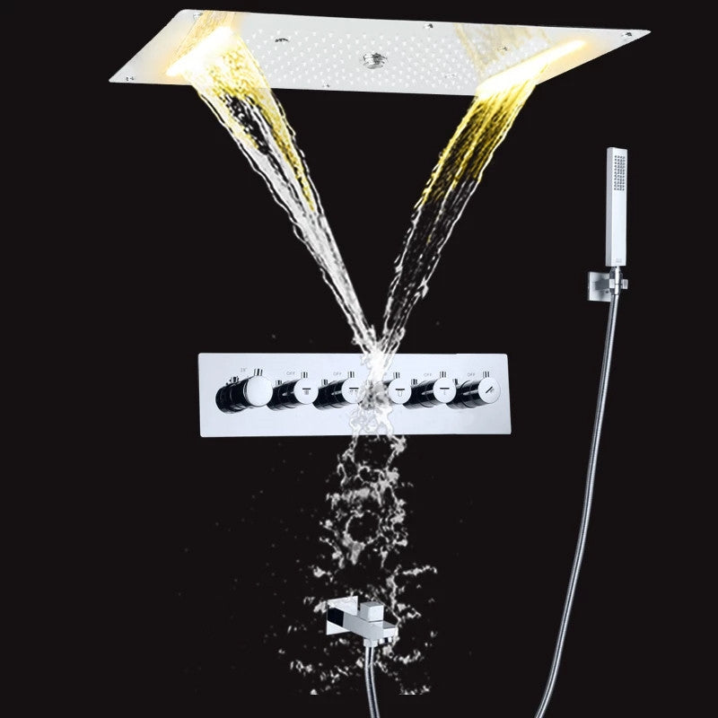 Led Mist Rainfall Shower System and Handheld Shower, Chrome Polished