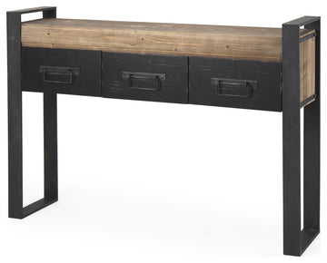 Carga Black Metal Frame w/ Medium Brown Solid Wood Top Console Table