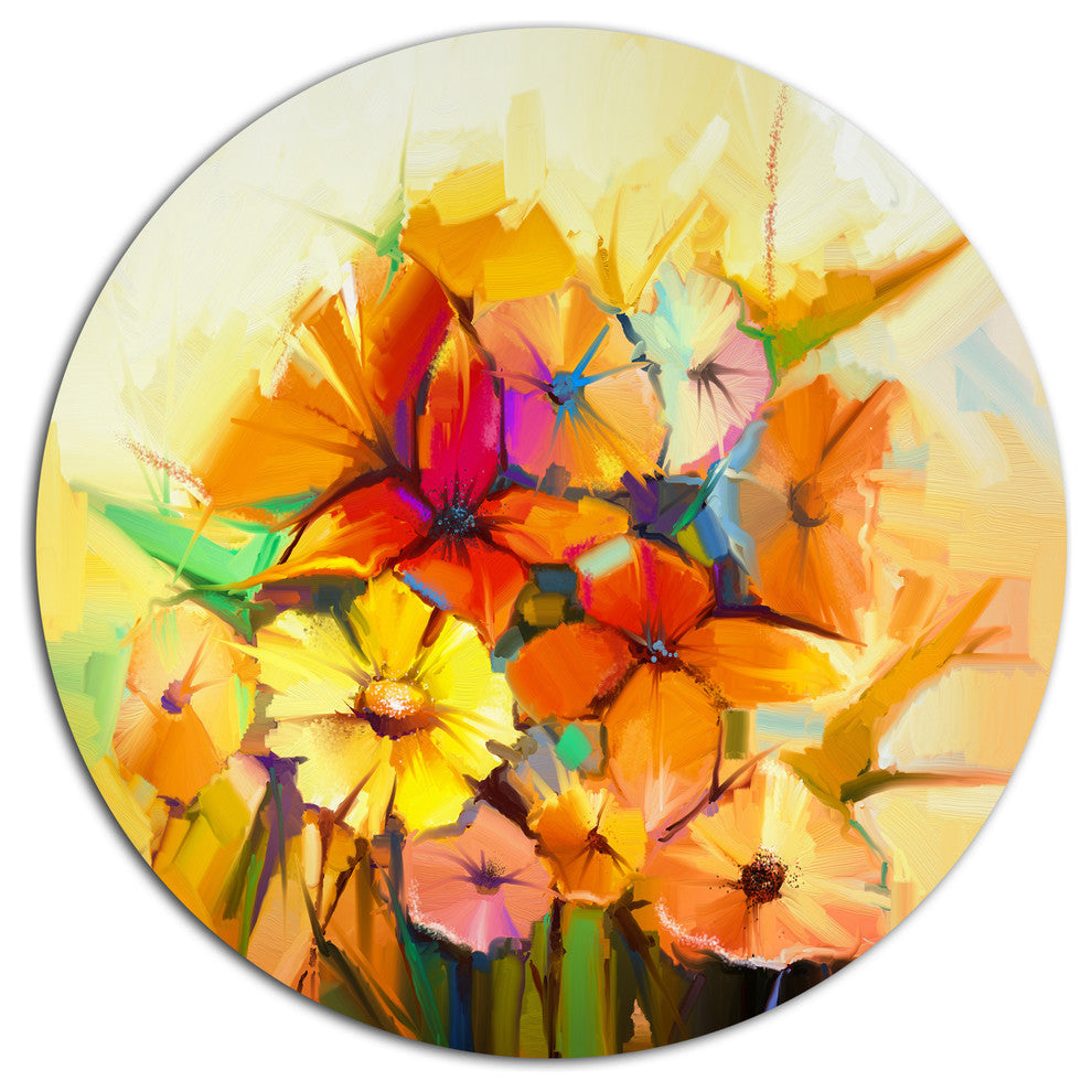 Fantastic Colorful Gerbera Flowers, Modern Floral Round Wall Art, 23"