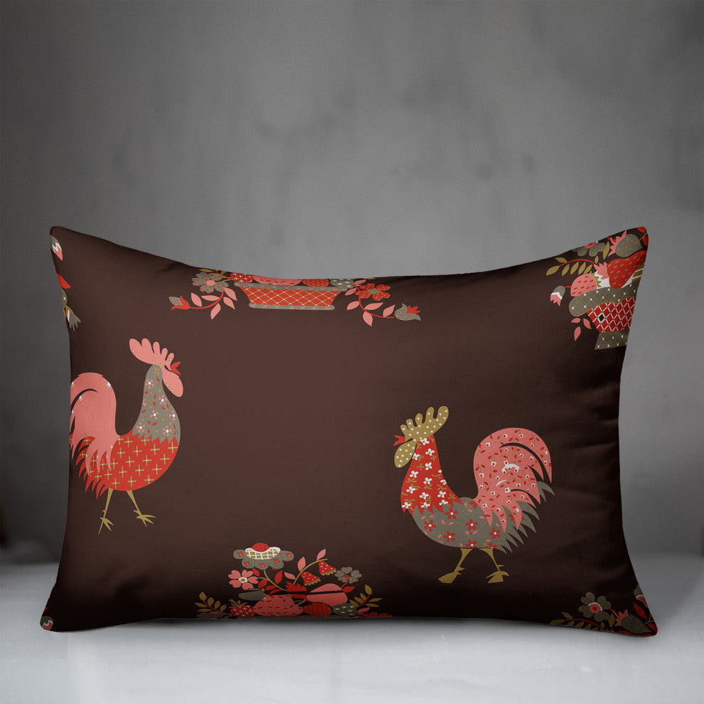 Roostern Pattern in Brown Throw Pillow