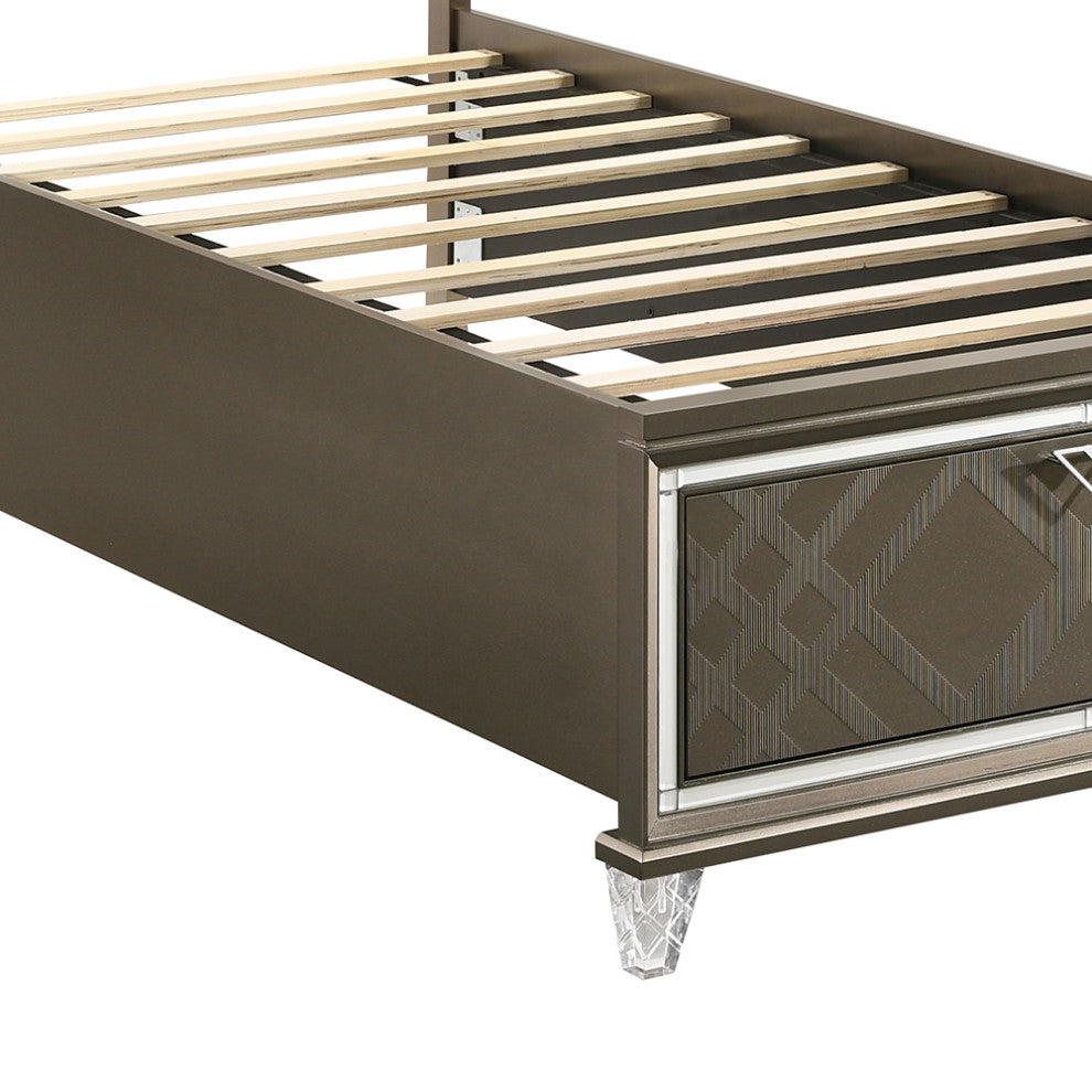 ACME Skylar Twin Bed With Storage, LED, PU and Dark Champagne