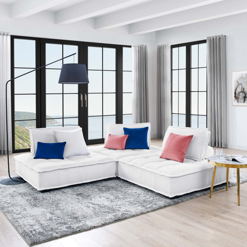 Modular Deep Tufted Sectional Sofa Set, White, Fabric, Modern, Cafe Hospitality