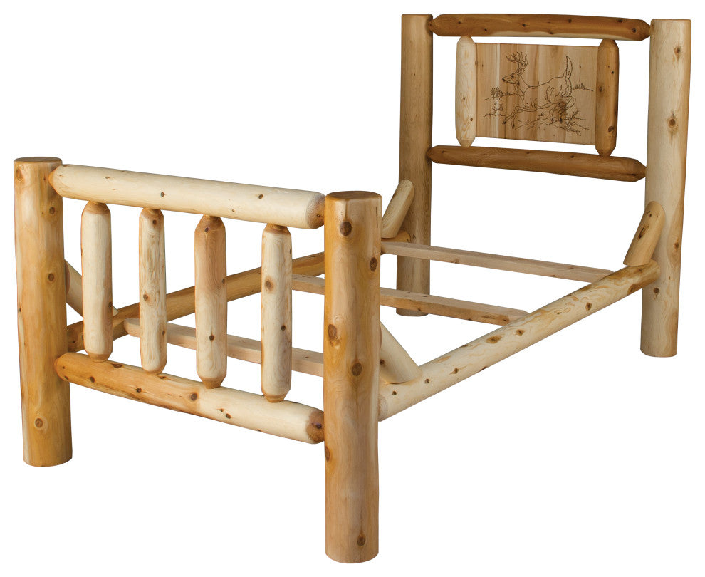 White Cedar Log Mission Bed with Deer Artwork, Full