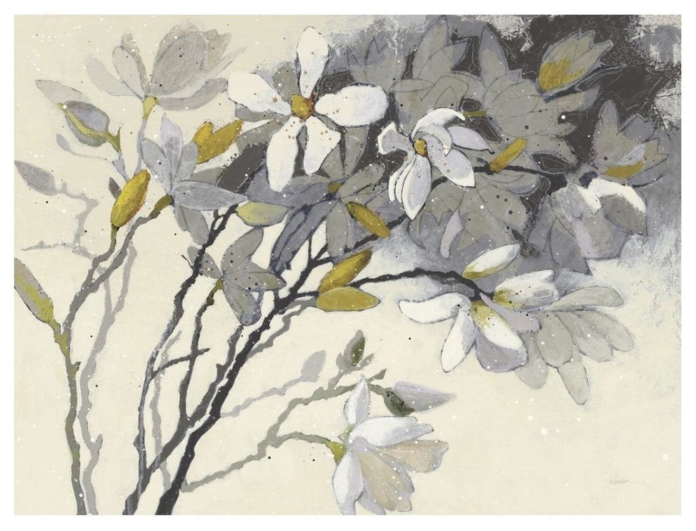"Magnolias Yellow Gray" Digital Paper Print by Shirley Novak, 18"x14"