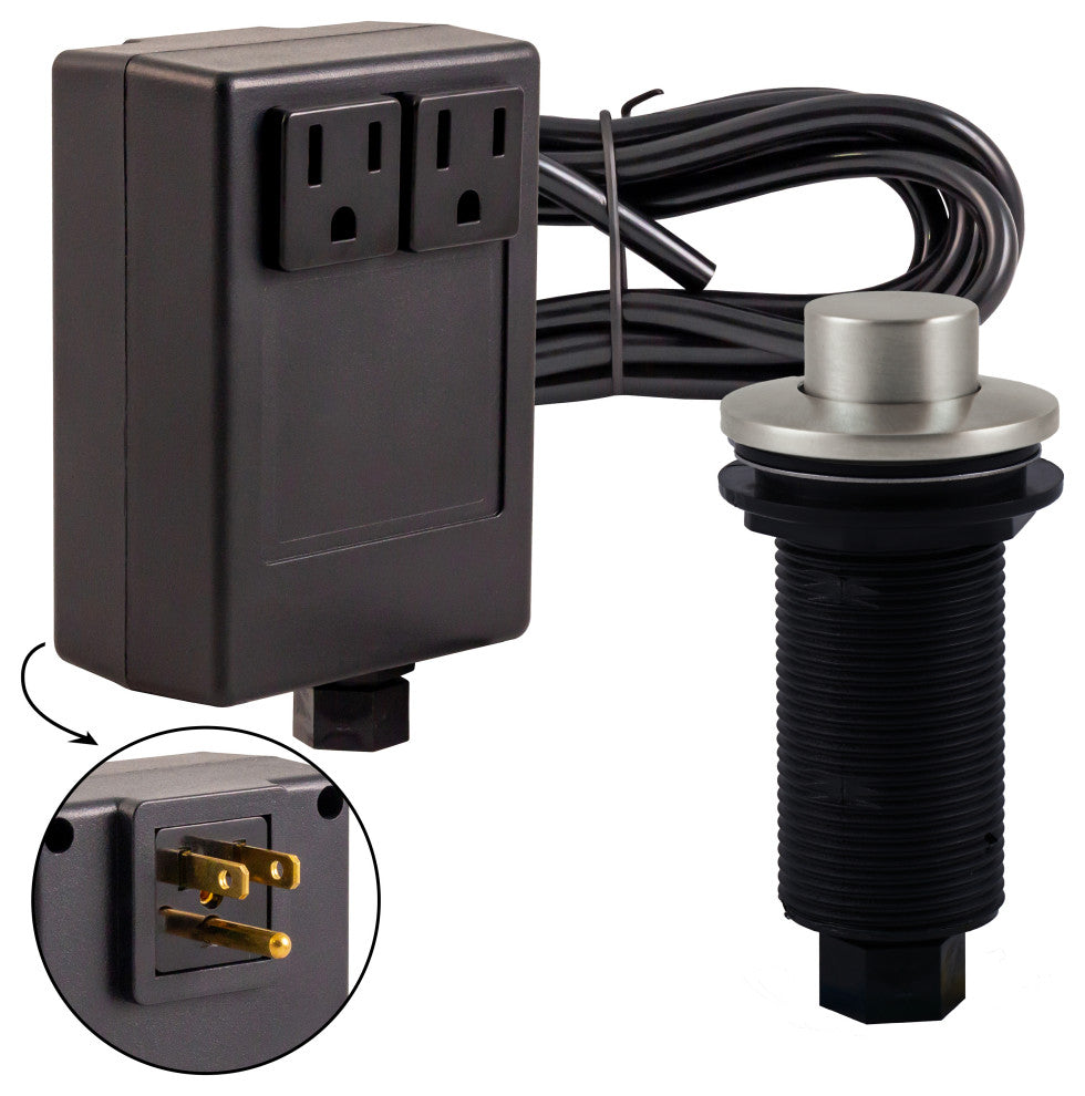 Raised Button Disposal Air Switch and Dual Outlet Control Box, Stainless Steel