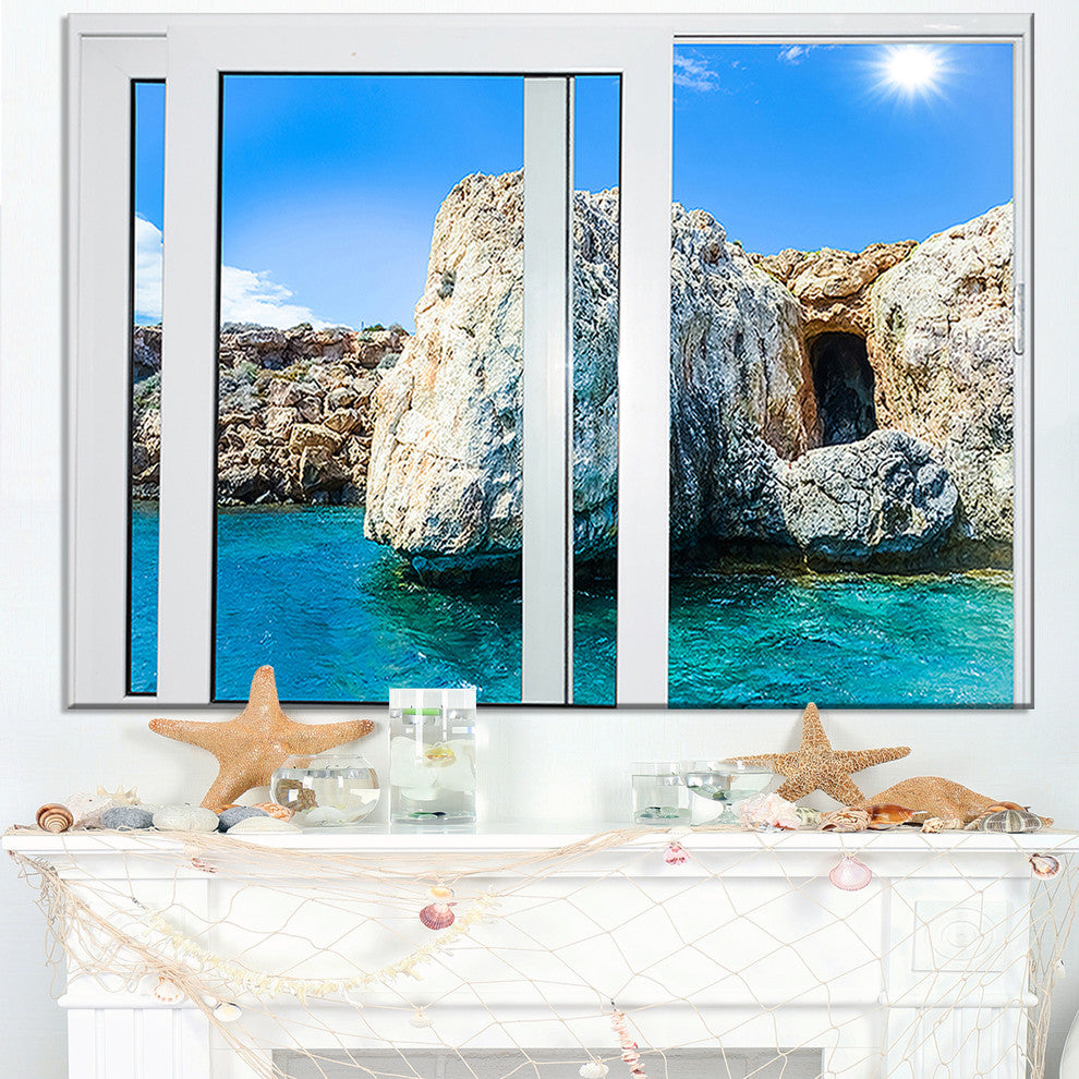 "Open Window To Rocky Sunny Ocean" Seashore Wall Art, 32"x16"