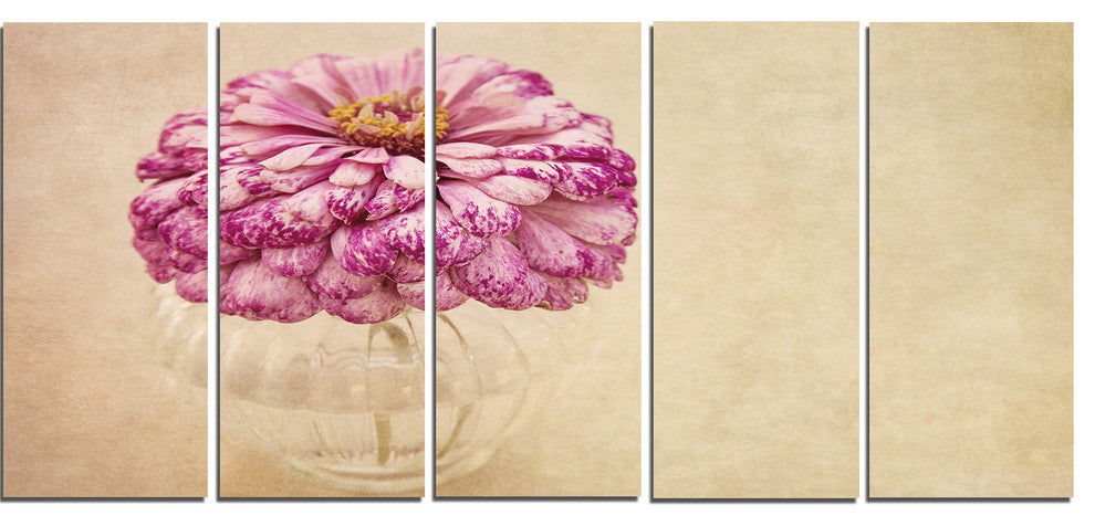 Pink Flower in Vase Watercolor, Floral Canvas Art Print, 60"x28", 5 Panels