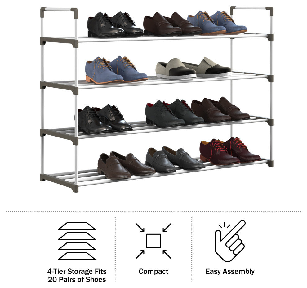 Shoe Rack 4-Tier Shoe Organizer for Closet, Bathroom, Entryway Holds 20 Pairs, White