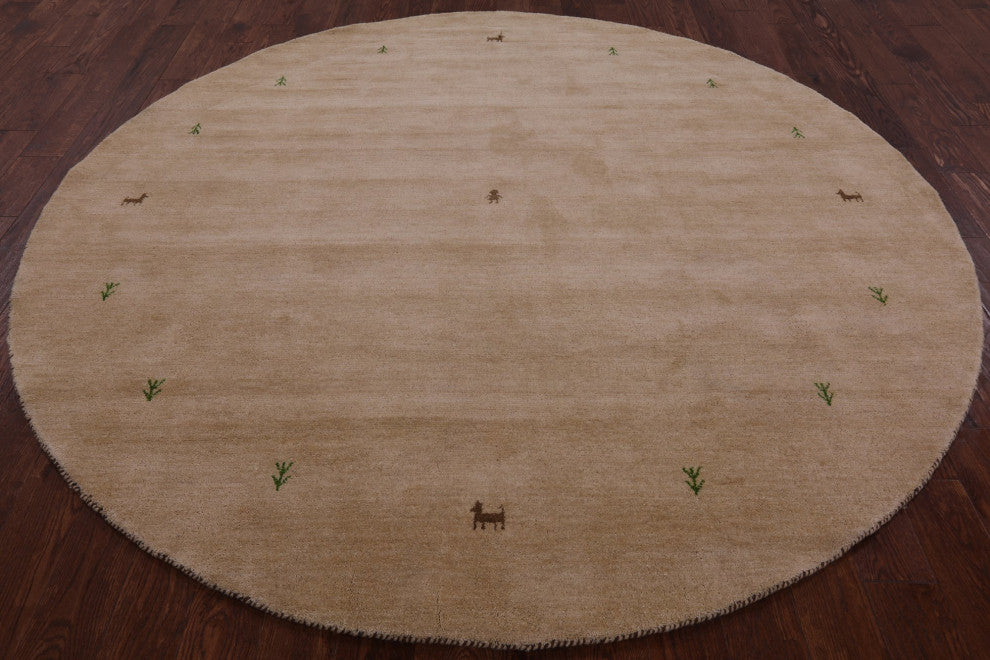 8' Round Persian Gabbeh Hand Knotted Rug Q4292