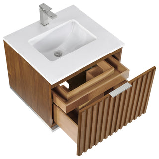 Terra Bathroom Vanity, Walnut/Brushed Nickel, 24", White Quartz Top