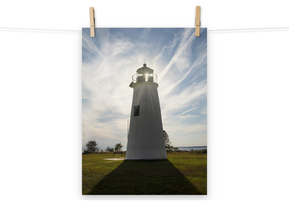 Turkey Point Lighthouse with Sun Flare Unframed Wall Art Prints, 12" X 16"