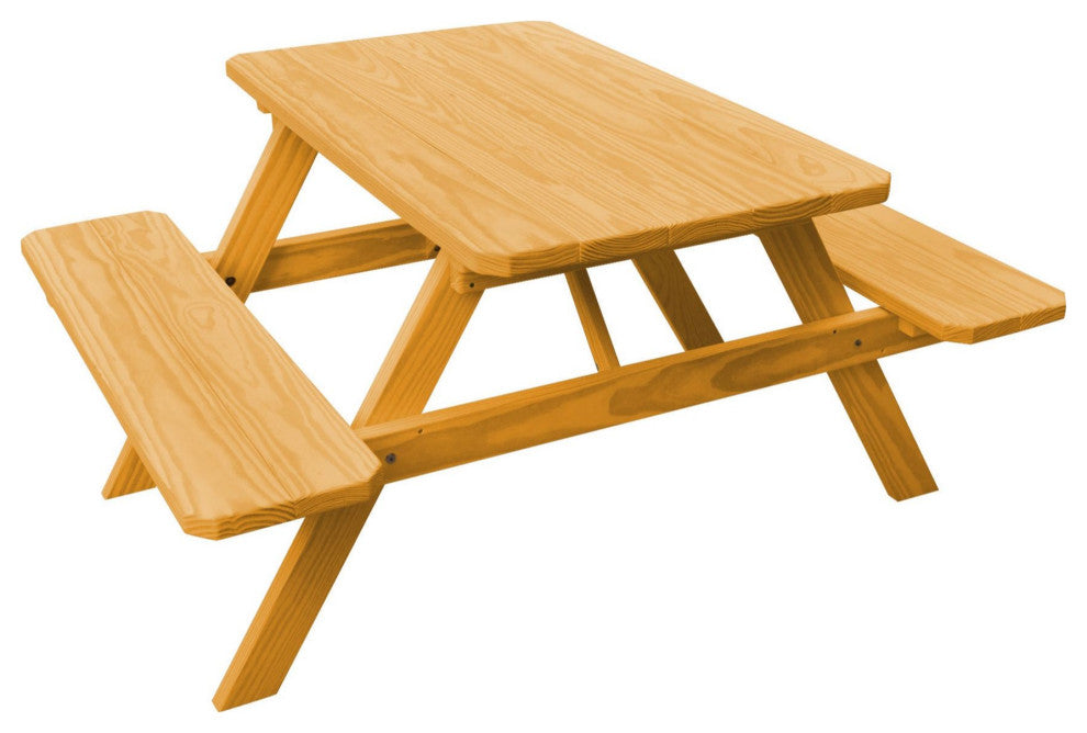 Pressure Treated Pine Picnic Table with Attached Benches, Natural Stain, 5 Foot, No Umbrella Hole