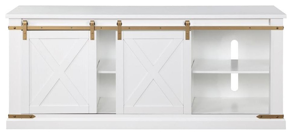 Furniture of America Birch Wood 72" Length TV Stand in White and Gold