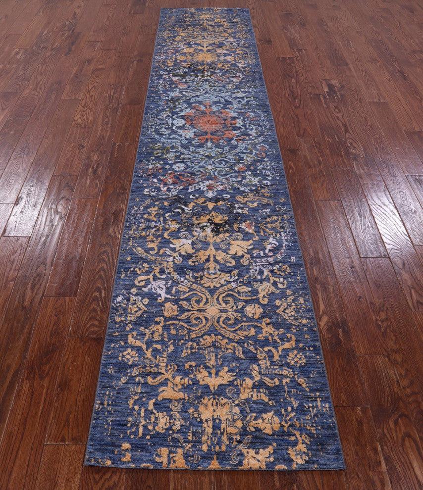 Runner Modern Handmade Wool and Silk Rug 2' 6" X 12' 0" Q11822
