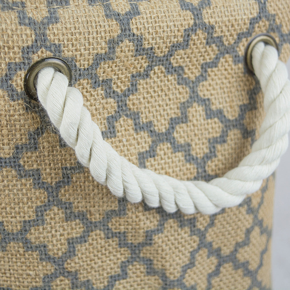 DII Burlap Bin Lattice Gray Rectangle Large 18x12x15"