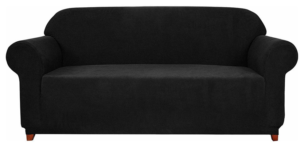 Subrtex 1-Piece Jacquard Stretch Armchair Loveseat Sofa slipcover, Black, Sofa