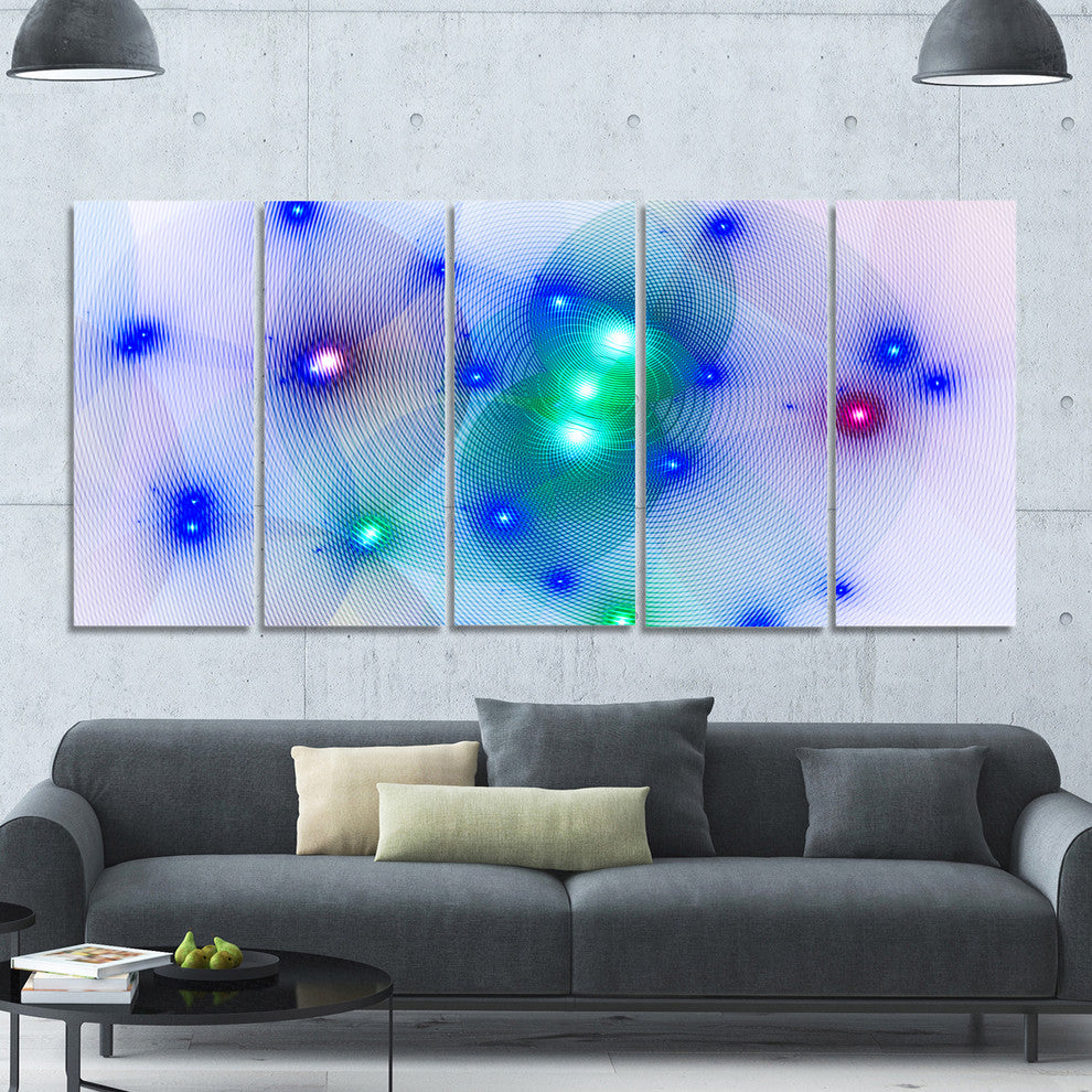 Blue Fractal Lights in Fog, Abstract Wall Art Canvas, 60"x28", 5 Panels