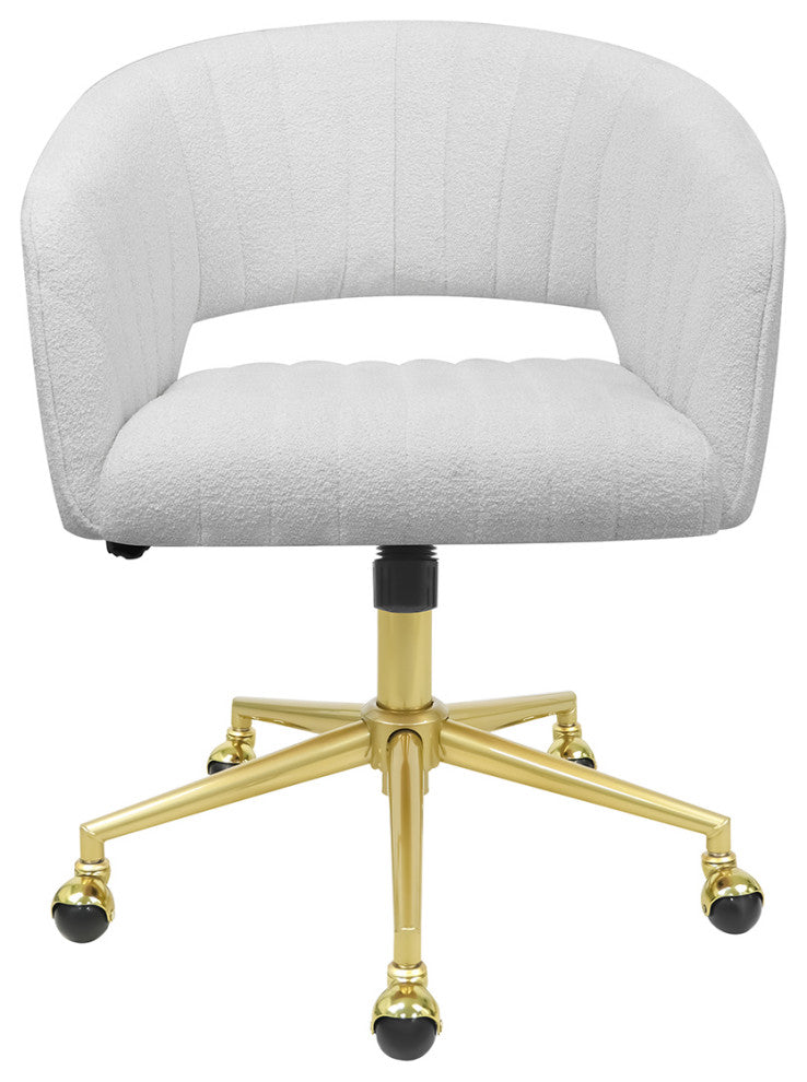 Caitlyn Swivel Vanity Chair with Adjustable Height, White Boucle