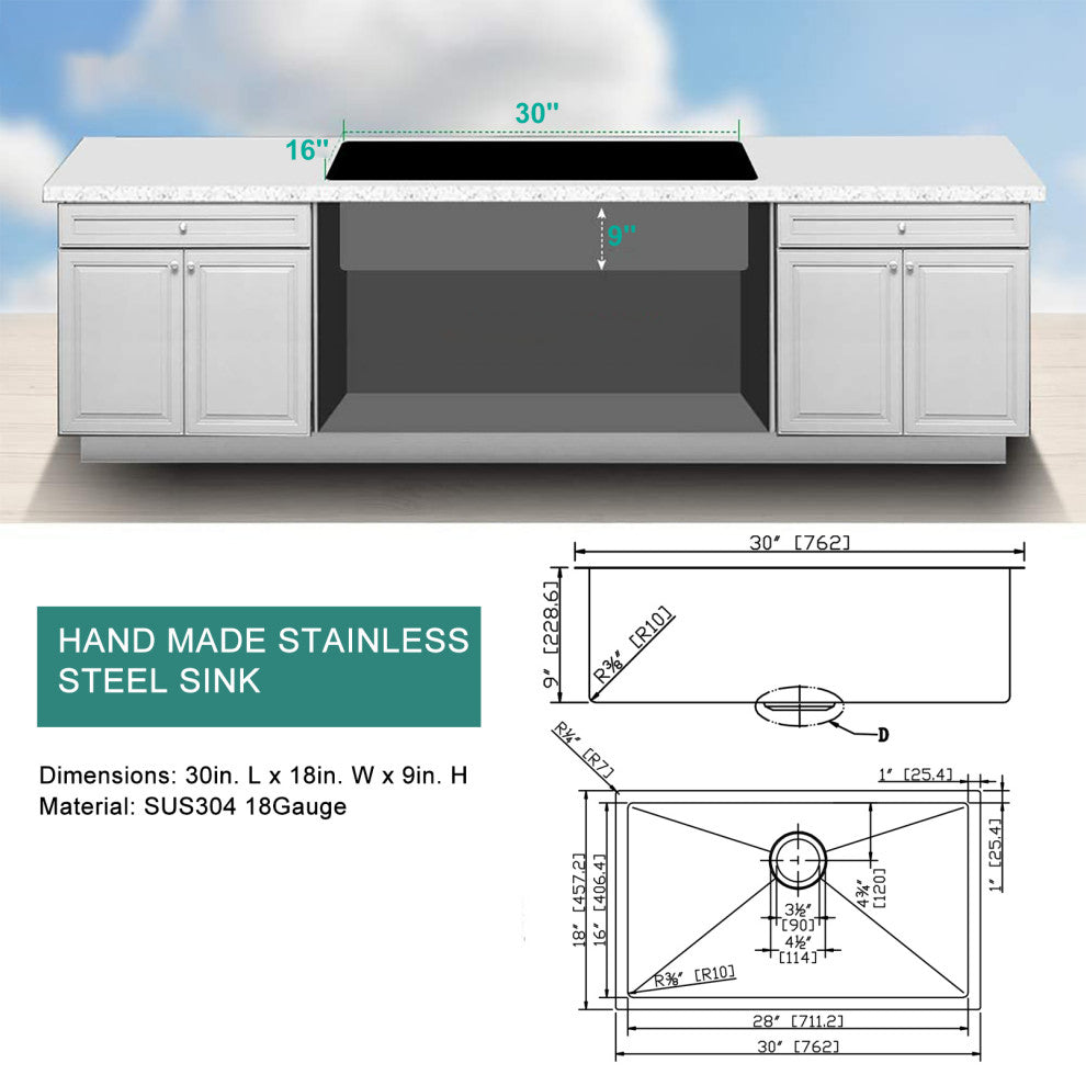 30" L X 18" W Undermount Kitchen Sink With Sink Grid