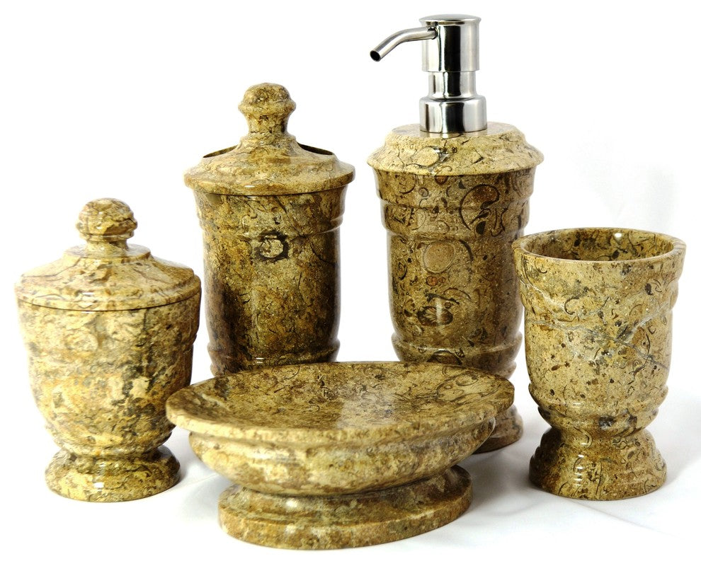 Fossil Stone 5-Piece Unique Bathroom Accessory Set of Tasmanian Collection