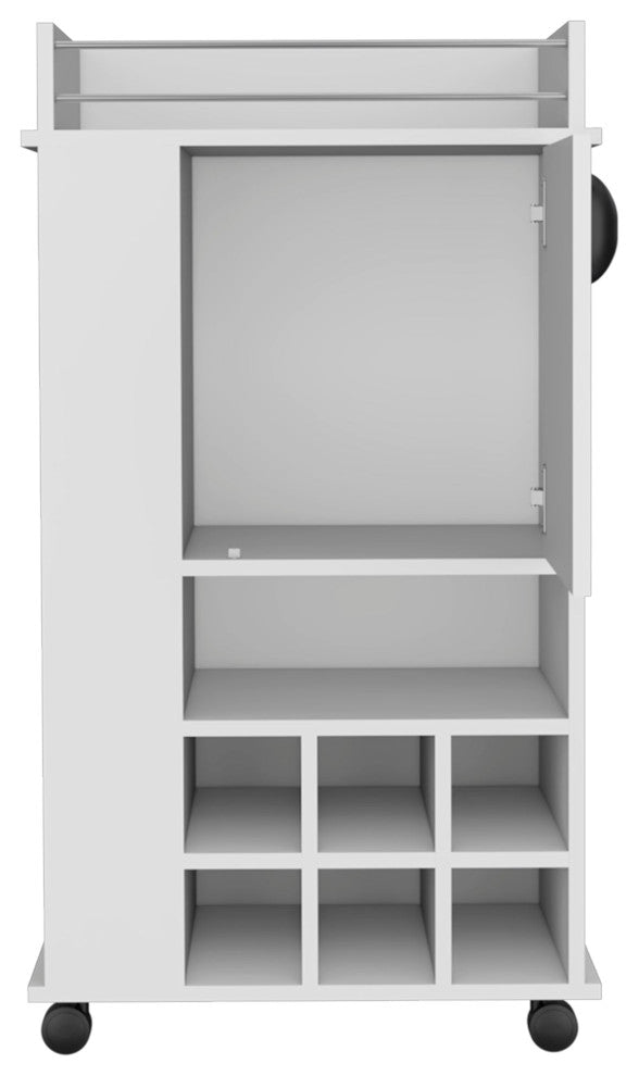 DEPOT E-SHOP Fraser Bar Cart with 6 Built-in Wine Racks and Single-Door Cabinet