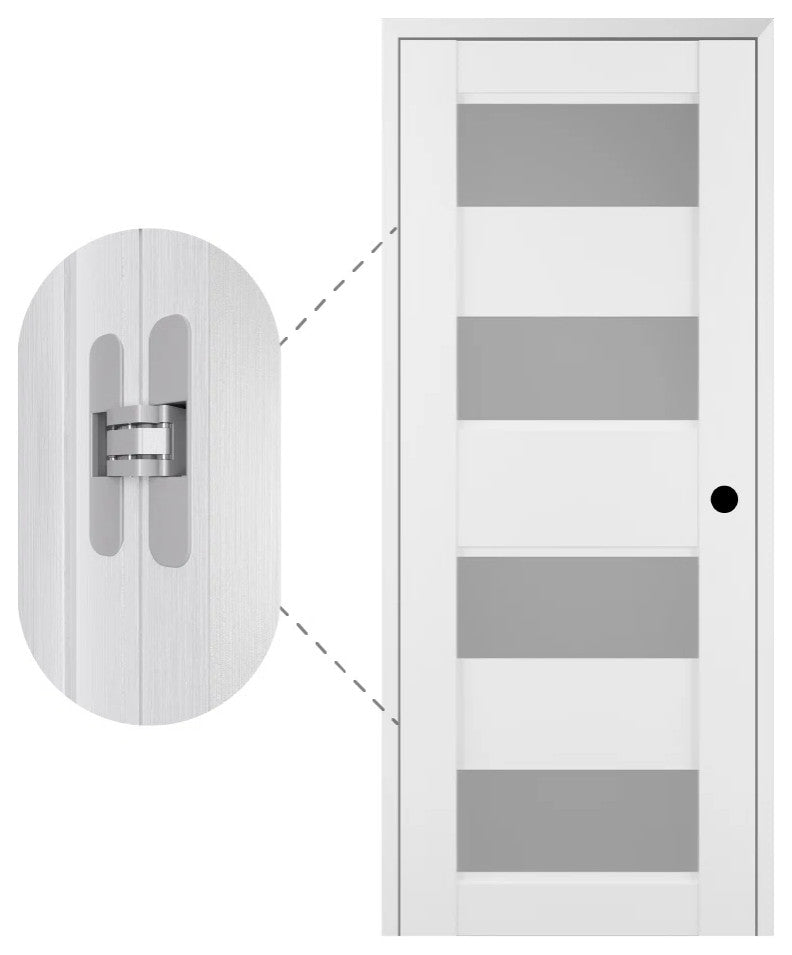 Della Bianco Noble with Concealed Hinges, Tempered Frosted Glass, Solid Core, 32" X 80", Left-Hand