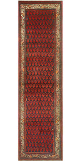 Fine Vintage Distressed Juan Navy/Red Runner, 3'5x13'5