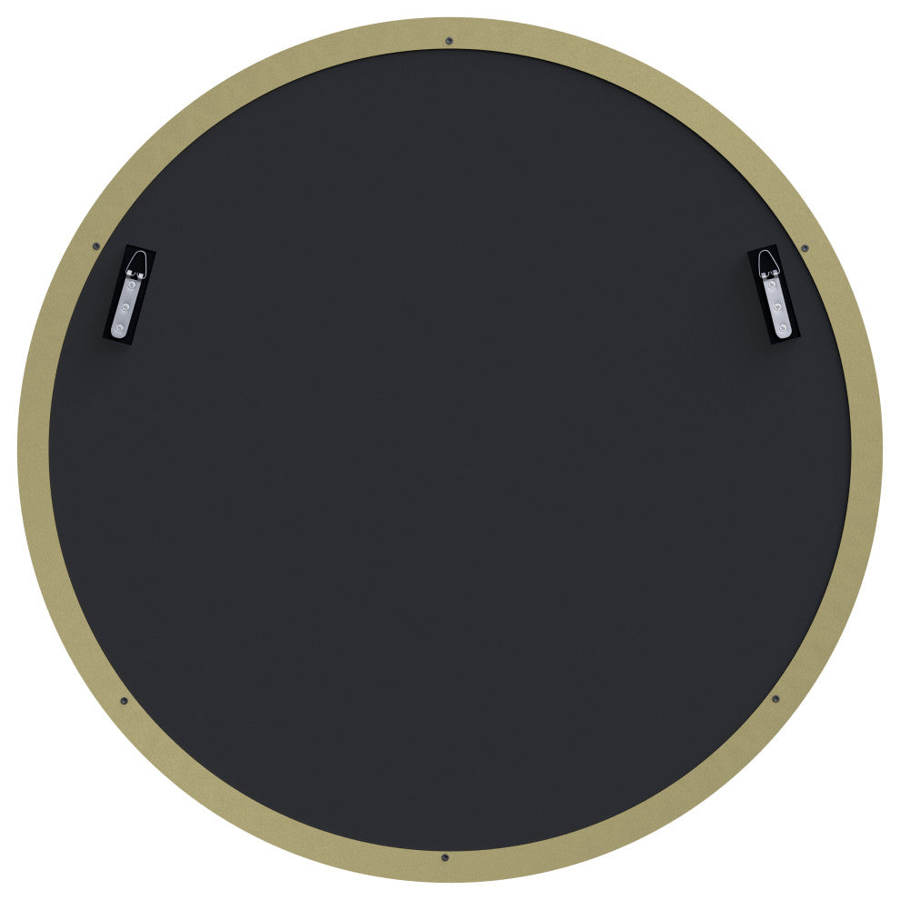 Round Black 32" Stainless Steel Framed Mirror, Satin Brass