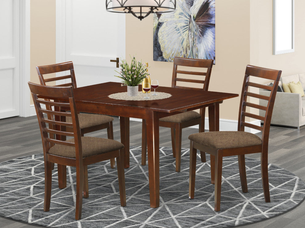 5 Pc Kitchen Nook Dining Set -Breakfast Nook And 4 Dining Chairs In Mahogany
