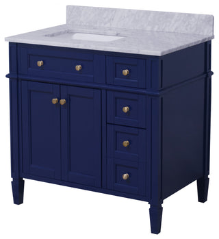 Hailey 36" Bathroom Vanity, Royal Blue, Carrara Marble