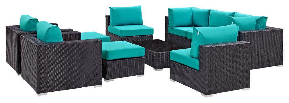 Espresso Turquoise Convene 10-Piece Outdoor Patio Sectional Set