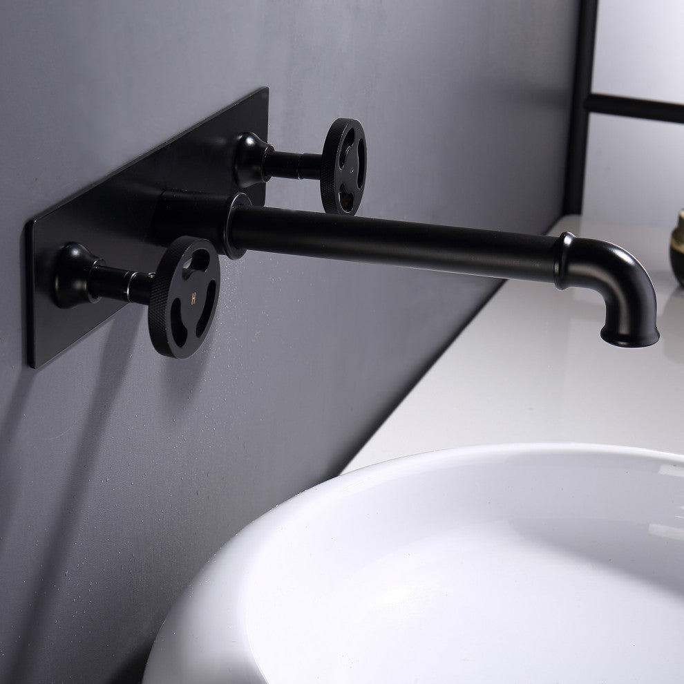 Industrial Chic Wall Mounted Bathroom Sink Faucet, Matte Black
