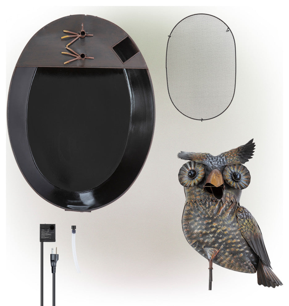 Alpine Metal Owl on a Tin Fountain, 23" Tall