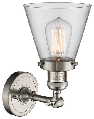 Small Cone 1-Light Sconce, Clear Glass, Satin Brush Nickel