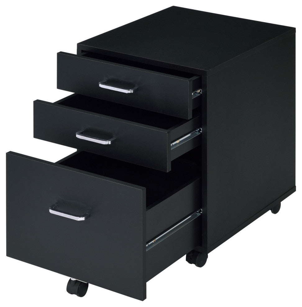 Benzara BM251194 Cabinet With 3 Drawers and Wheels, Black