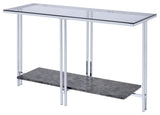 Glass Top Metal Sofa Table with Marble Bottom shelf, Silver and Clear