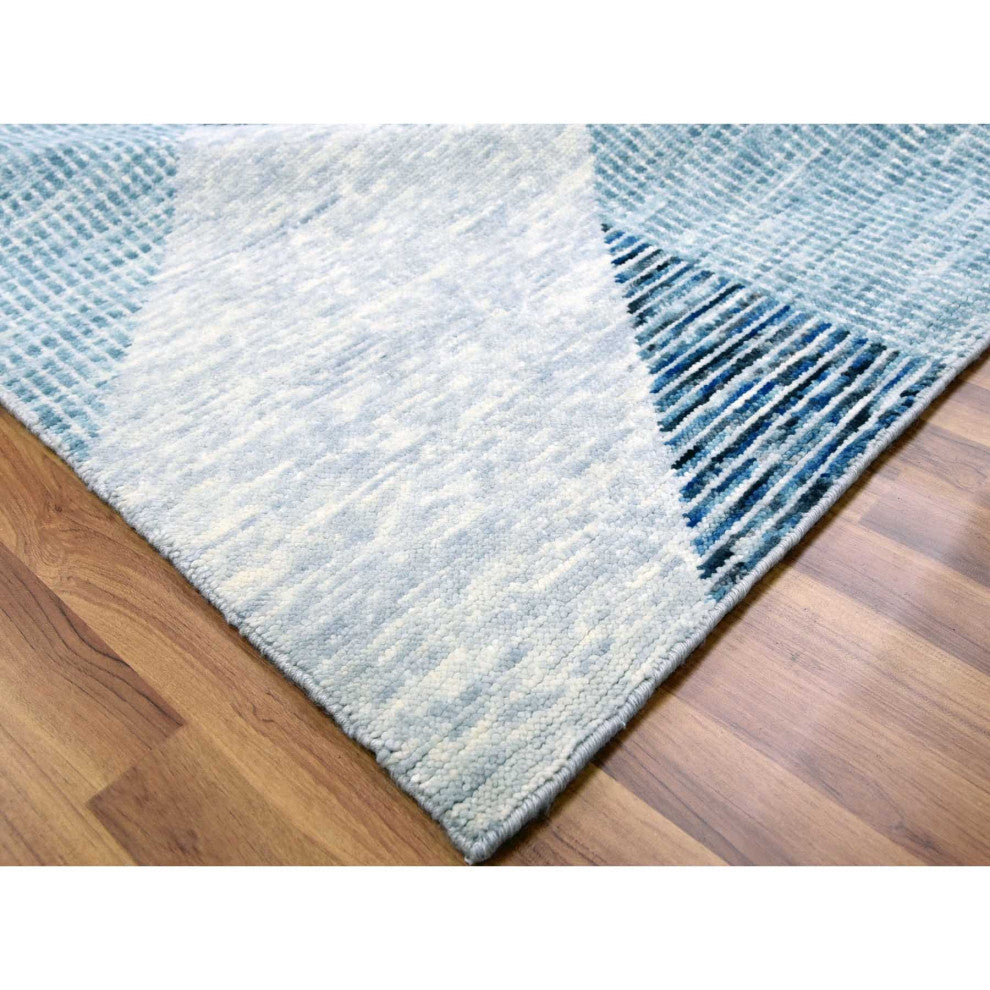 Gray, Geometric Art Nouveau Collection, Pure Wool Hand Knotted Rug, 9'1"x12'3"