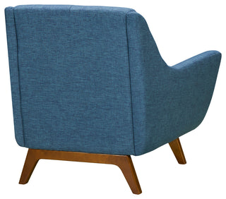 Janson Mid-Century Sofa Chair in Champagne Wood Finish and Blue Fabric