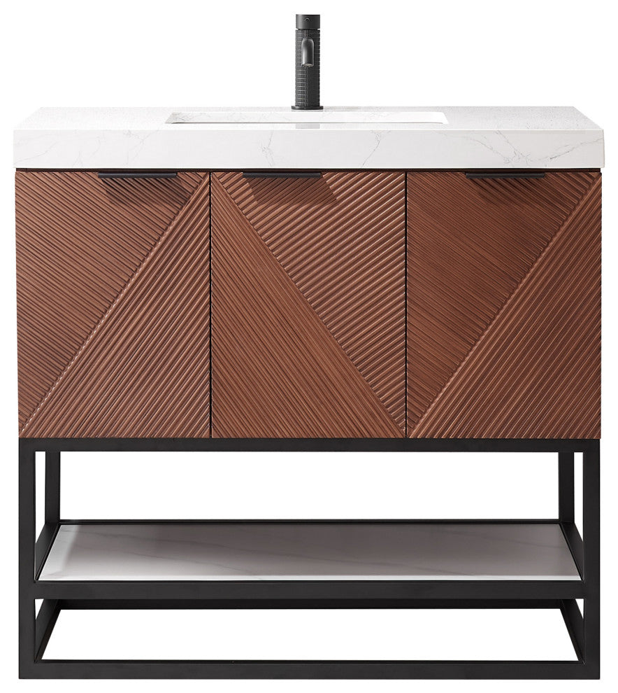 Mahon Bath Vanity, Stone Top, Matte Black Base, 36", Single Vanity, No Mirror