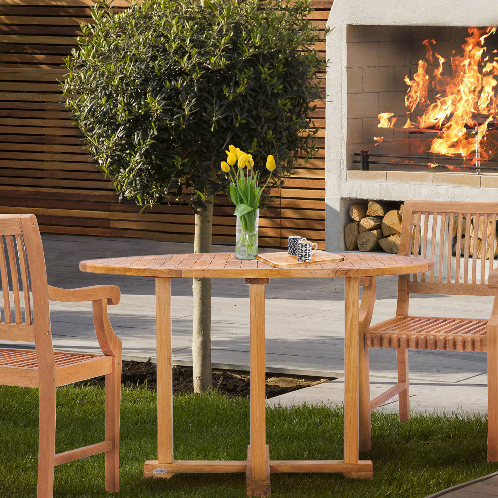 Teak Wood Hatteras Small Round Outdoor Patio Dining Table, 39"
