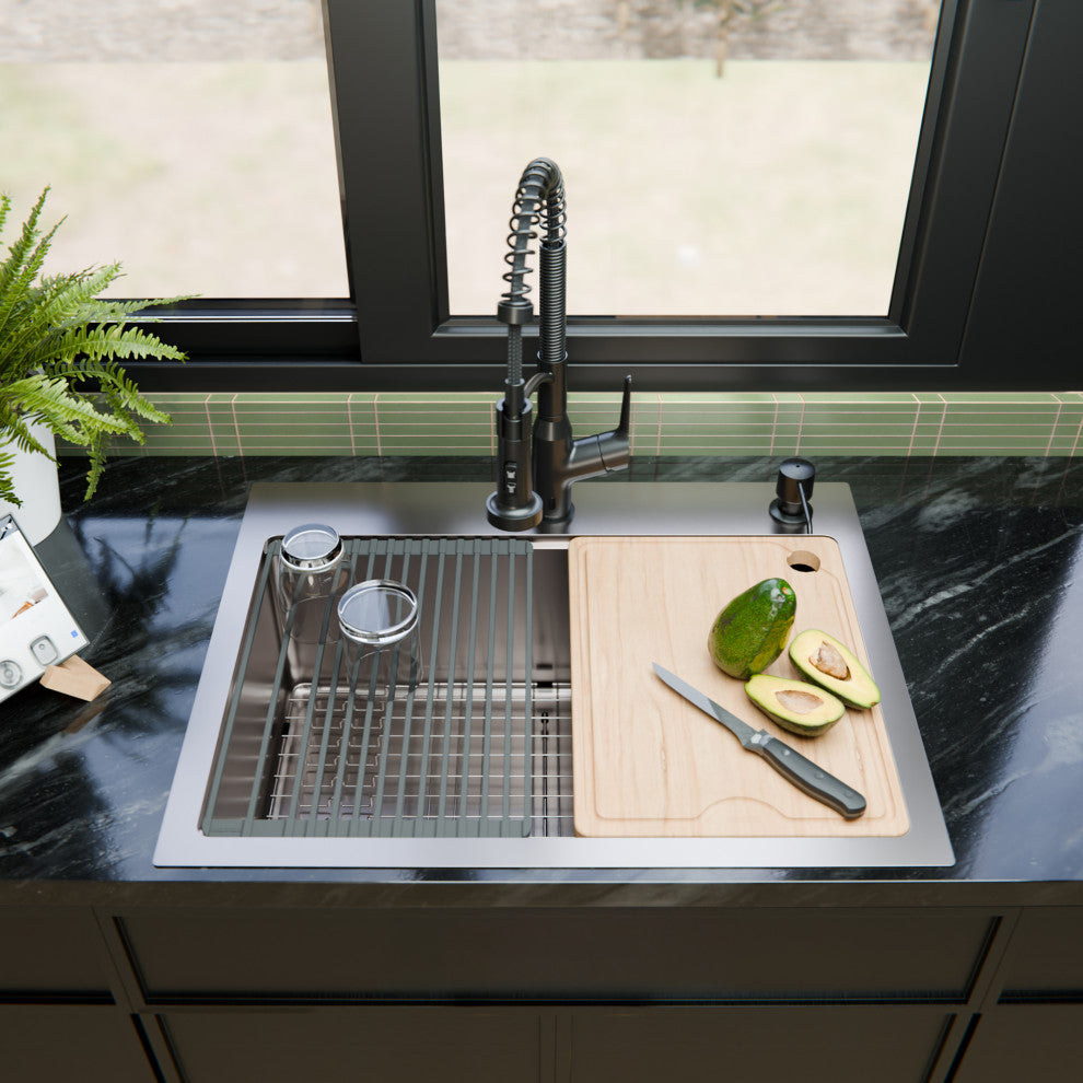 Karran Top Mount 28-in Stainless Steel Single Bowl Workstation Kitchen Sink